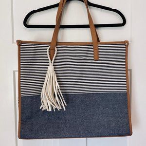 Merona Chambray Stripe Tote Beach Bag NWOT